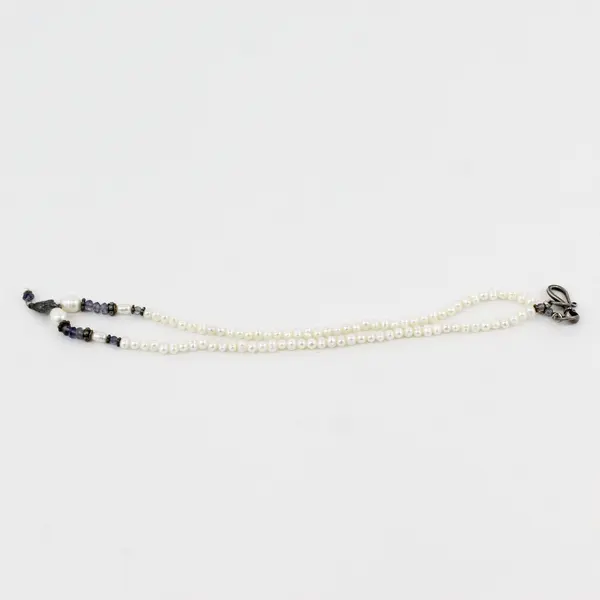 White Pearl and Amethyst Beaded Y Necklace 16.5"