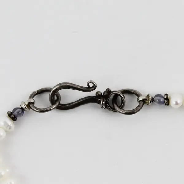 White Pearl and Amethyst Beaded Y Necklace 16.5"