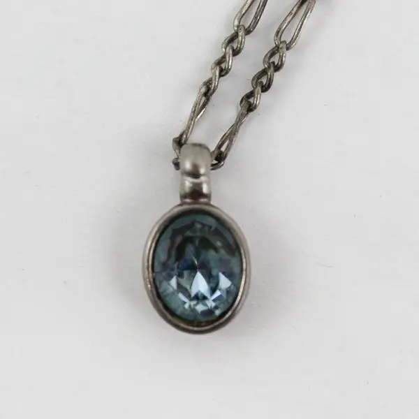 Vintage Napier Blue Rhinestone Silver-Tone Pendant Necklace 18"