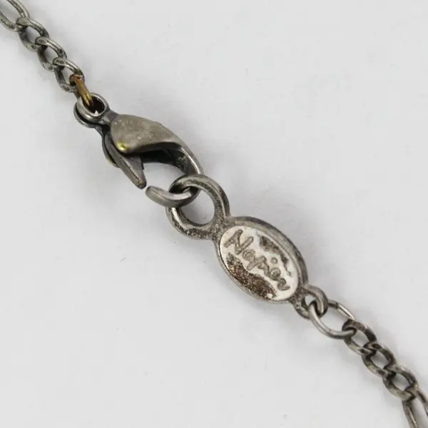 Vintage Napier Blue Rhinestone Silver-Tone Pendant Necklace 18"