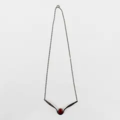 Vintage Modernist Style Sterling Silver Necklace Red-Orange Cabochon Stone 17"