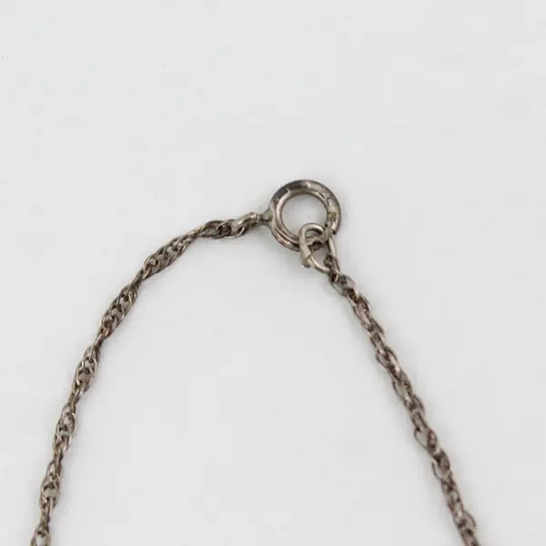 Vintage Modernist Style Sterling Silver Necklace Red-Orange Cabochon Stone 17"