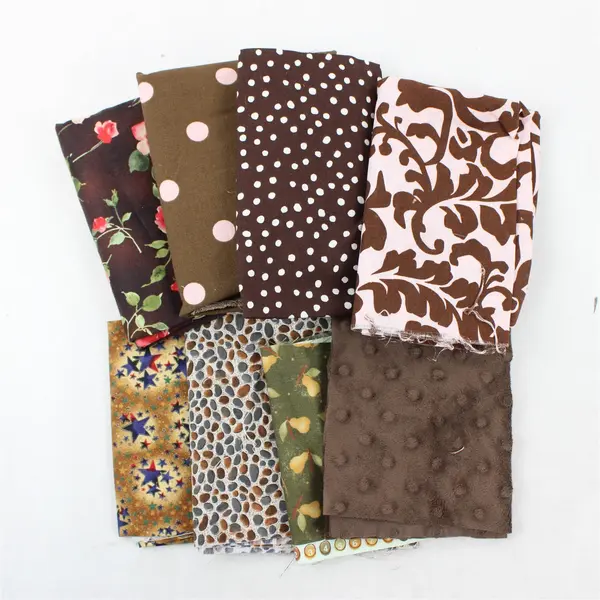 Mixed Lot of 8 Brown Pink Green Fabric Scraps DIY Quilting Crafting