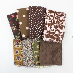 Mixed Lot of 8 Brown Pink Green Fabric Scraps DIY Quilting Crafting