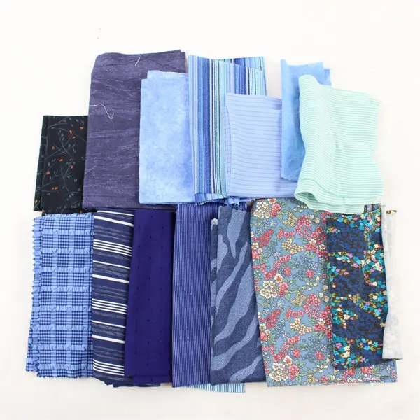 Mixed Lot of 14 Blue Multicolor Fabric Scraps DIY Quilting Crafting