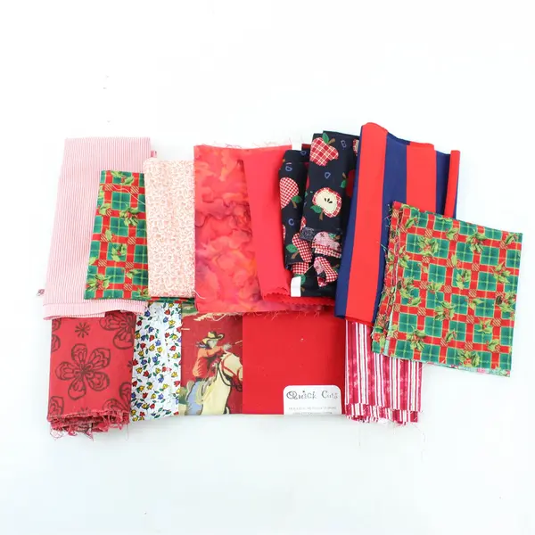 Mixed Lot of 13 Red Multicolor Fabric Scraps DIY Quilting Crafting