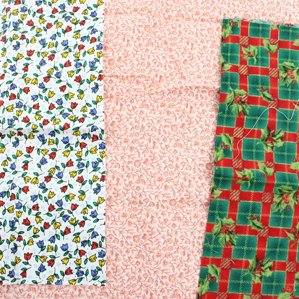 Mixed Lot of 13 Red Multicolor Fabric Scraps DIY Quilting Crafting