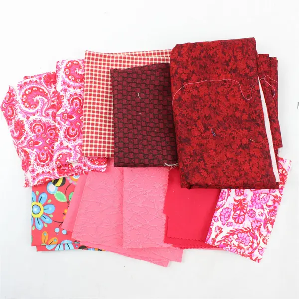 Mixed Lot of 10 Red Multicolor Fabric Scraps DIY Quilting Crafting