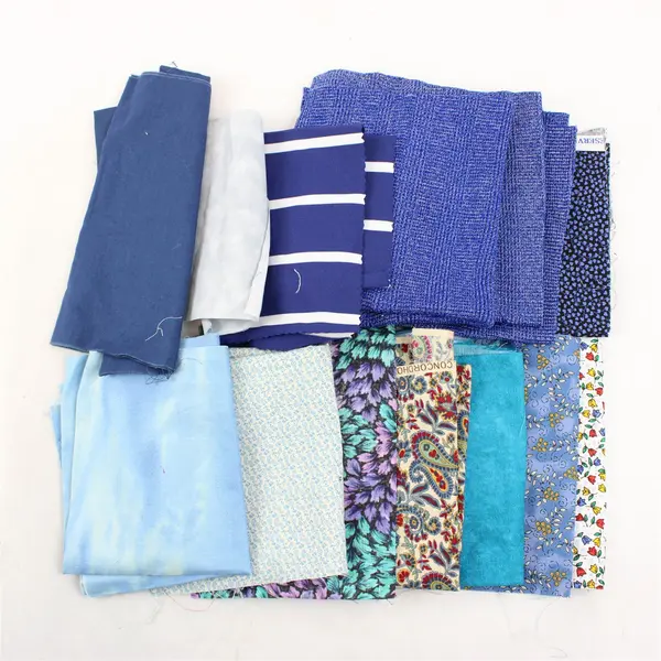 Mixed Lot of 13 Blue Multicolor Fabric Scraps DIY Quilting Crafting