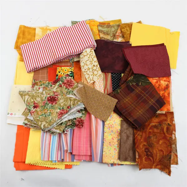 Mixed Lot of 44 Red Orange & Yellow Fabric Scraps DIY Quilting Crafting