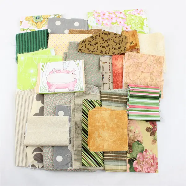 Mixed Lot of 29 Green Brown & Misc. Fabric Scraps DIY Quilting Crafting