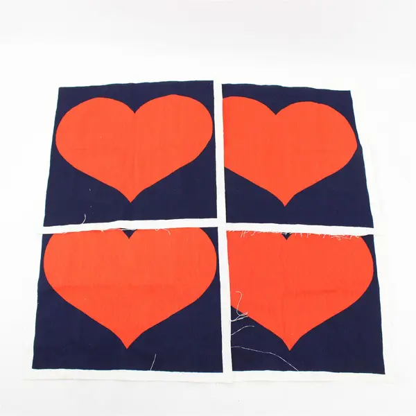 Lot of 4 Red and Navy Heart Fabric Pieces 12" x 13" DIY Sewing Crafts