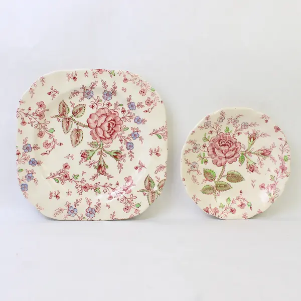 Lot of 2 VTG Johnson Brothers Rose Chintz Pink Dinnerware Saucer & Salad Plate