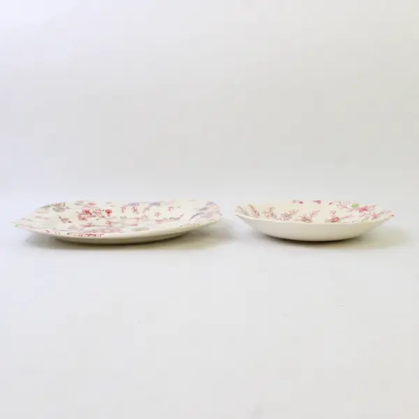 Lot of 2 VTG Johnson Brothers Rose Chintz Pink Dinnerware Saucer & Salad Plate