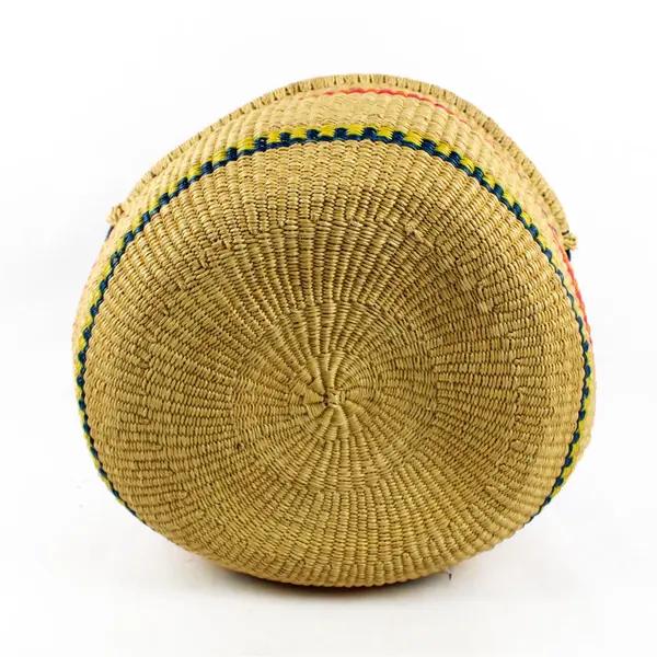 Handwoven Multicolor African Bolga Basket 14" Leather Handle