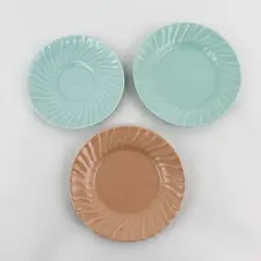 Set of 3 Franciscan Ware Coronado Fruit Dessert Saucer Plates Aqua Coral Swirl 