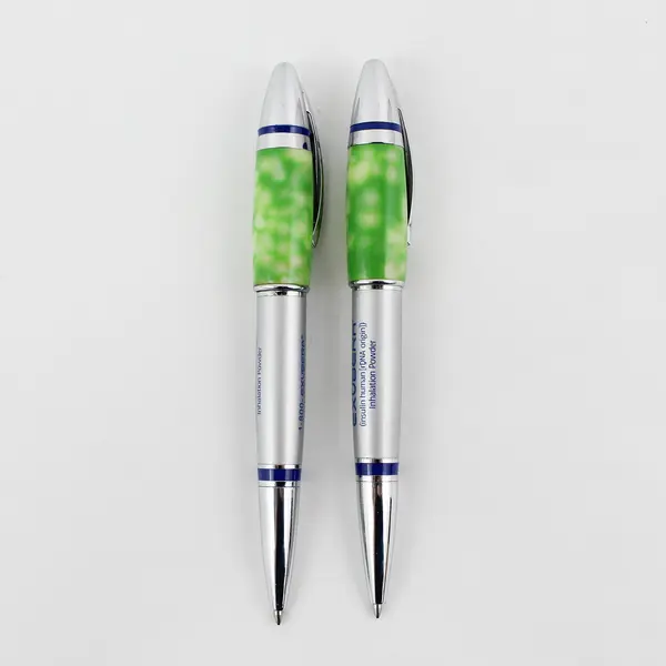 Lot of 2 Exubera Silver and Green Pharmaceutical Rep Pen Advertising