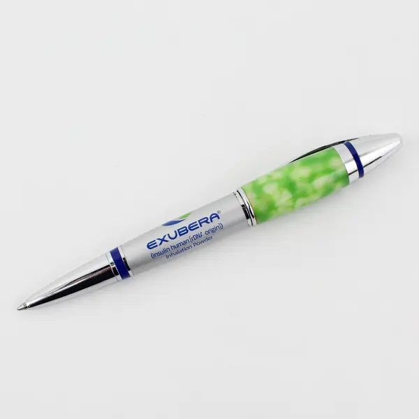 Lot of 2 Exubera Silver and Green Pharmaceutical Rep Pen Advertising