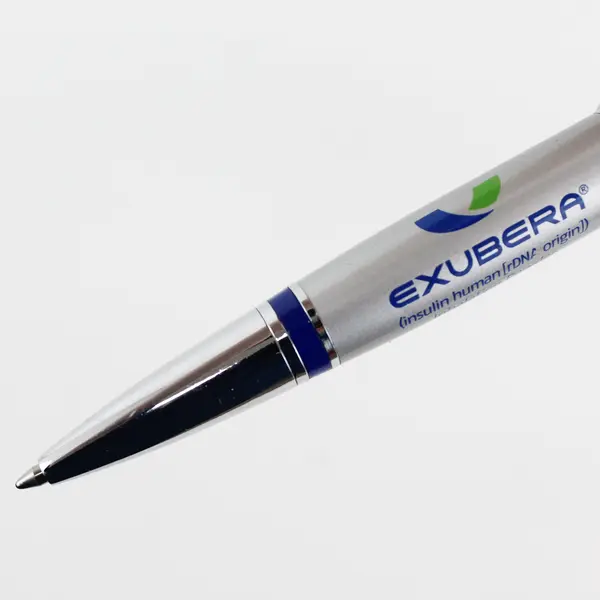 Lot of 2 Exubera Silver and Green Pharmaceutical Rep Pen Advertising