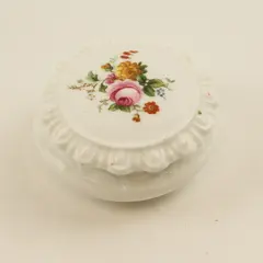 Vintage Coalport Bone China Trinket Box Pink Rose & Yellow Flower