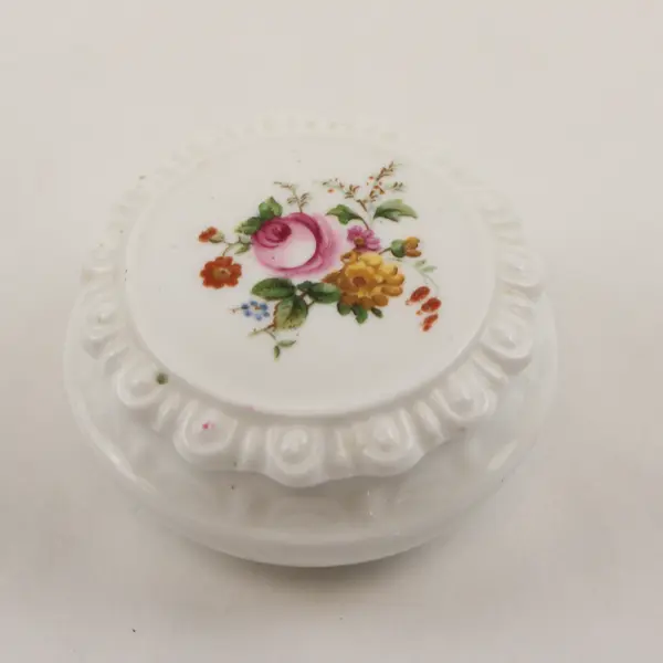Vintage Coalport Bone China Trinket Box Pink Rose & Yellow Flower