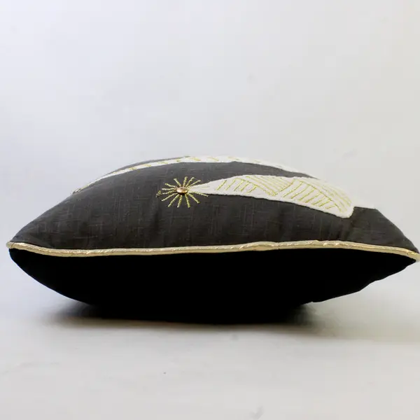 Pier 1  Embellished Christmas Holiday Lumbar Throw Pillow Trees Gray Gold