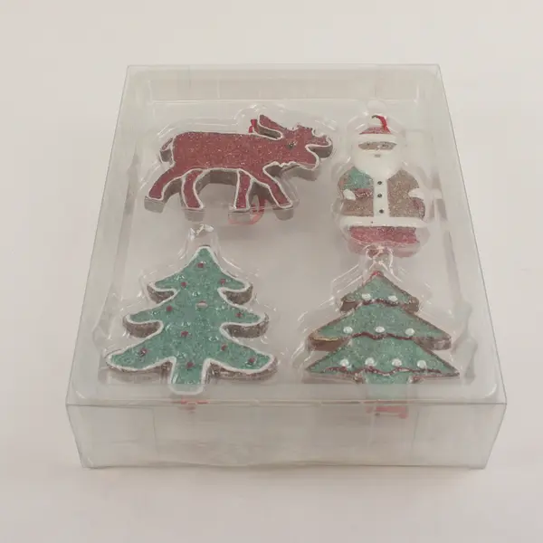 Set of 4 Christmas Cookie-Style Ornaments Reindeer Santa Trees