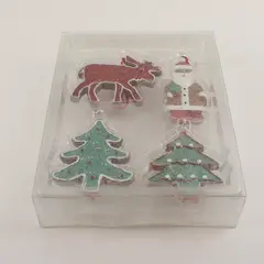 Set of 4 Christmas Cookie-Style Ornaments Reindeer Santa Trees