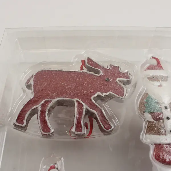 Set of 4 Christmas Cookie-Style Ornaments Reindeer Santa Trees