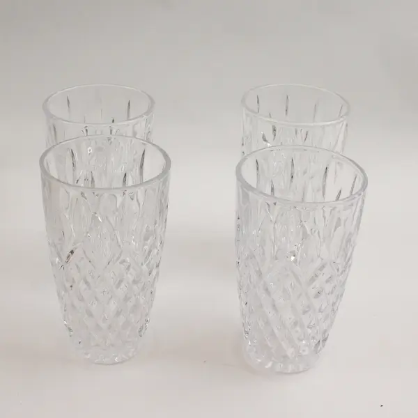 Lot Of 4 Matching Mikasa Clear Pressed Glass Harding Highball Glasses 5.5" Tall