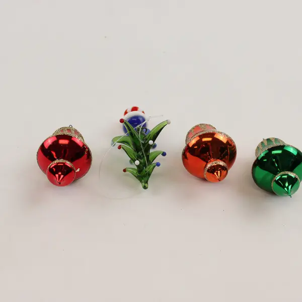 Lot of 4 Glass Christmas Ornaments Hand-Blown Tree Snowman Red Green Orange