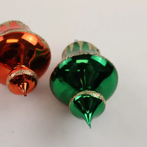 Lot of 4 Glass Christmas Ornaments Hand-Blown Tree Snowman Red Green Orange