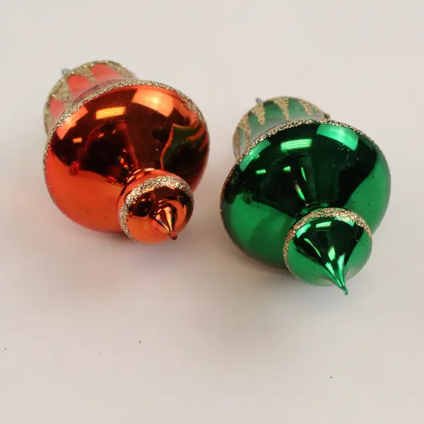 Lot of 4 Glass Christmas Ornaments Hand-Blown Tree Snowman Red Green Orange