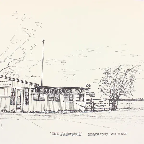 Vintage Northport Michigan The Shipwreck K.E. Nelson Drawing Unframed Art Print