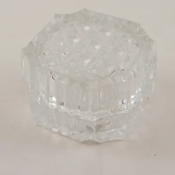 Vintage Lugny Lead Crystal Round Trinket Box Faceted Lid