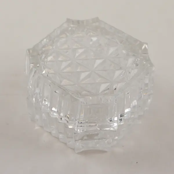 Vintage Lugny Lead Crystal Round Trinket Box Faceted Lid