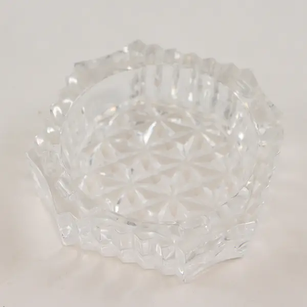 Vintage Lugny Lead Crystal Round Trinket Box Faceted Lid