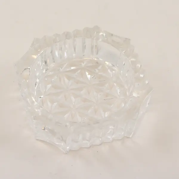 Vintage Lugny Lead Crystal Round Trinket Box Faceted Lid