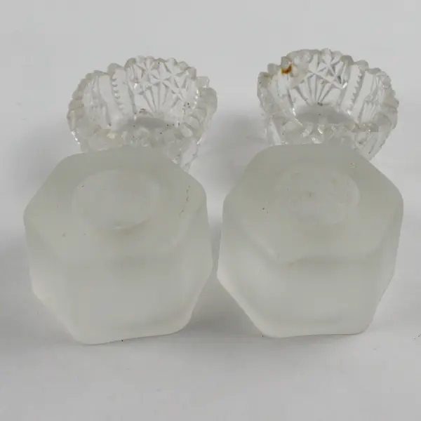 Lot of 4 Candle Holders Hexagon Frosted Glass & Cut Crystal