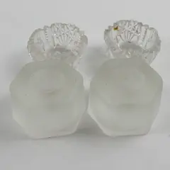 Lot of 4 Candle Holders Hexagon Frosted Glass & Cut Crystal