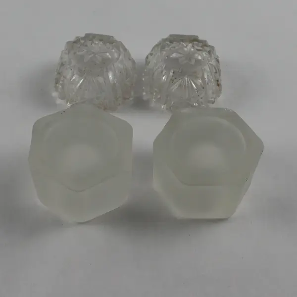 Lot of 4 Candle Holders Hexagon Frosted Glass & Cut Crystal