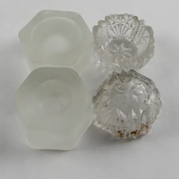 Lot of 4 Candle Holders Hexagon Frosted Glass & Cut Crystal