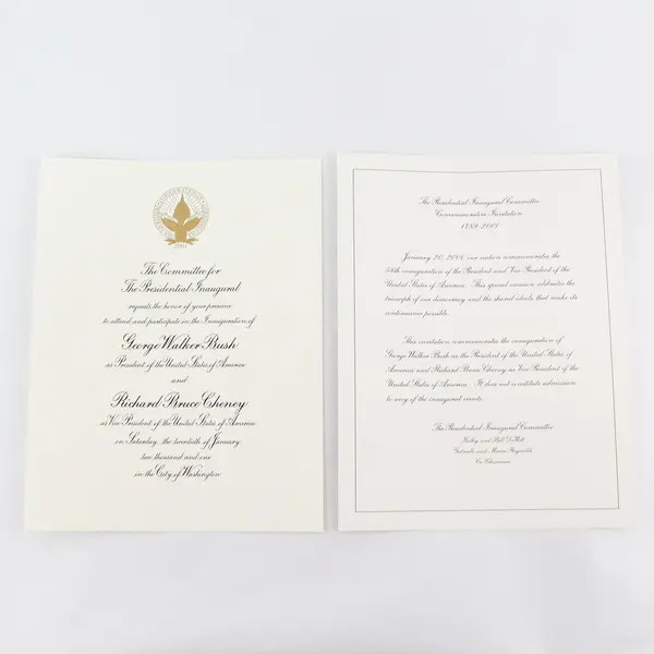 Lot Of 2 George W Bush Dick Cheney 2001 Inaugural Committee Invitations 
