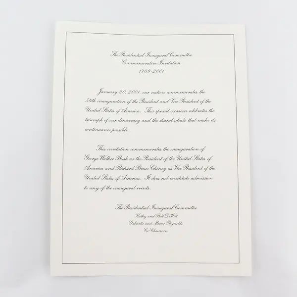 Lot Of 2 George W Bush Dick Cheney 2001 Inaugural Committee Invitations 