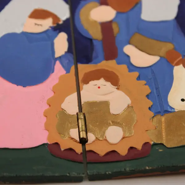 Wooden Nativity Tri-Fold Display Panel Handcrafted Rustic