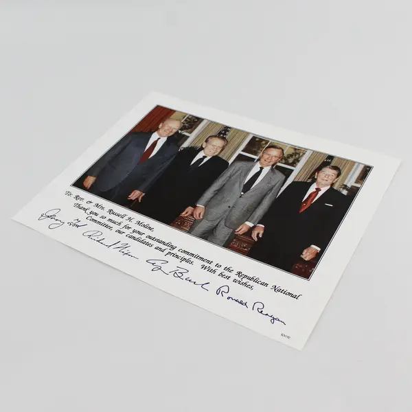 Four Presidents Ford Nixon H.W. Bush Reagan Facsimile Autographs 8X10 Photo RNC
