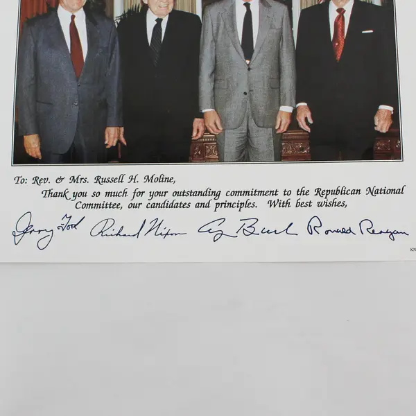 Four Presidents Ford Nixon H.W. Bush Reagan Facsimile Autographs 8X10 Photo RNC