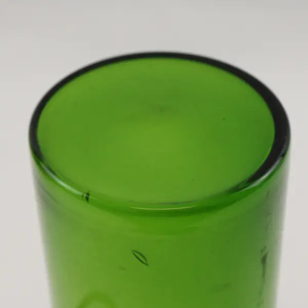 Taka Hashi Hand Blown Glass Green Decorative Bottle Vase With Handle & Lid 9.5"