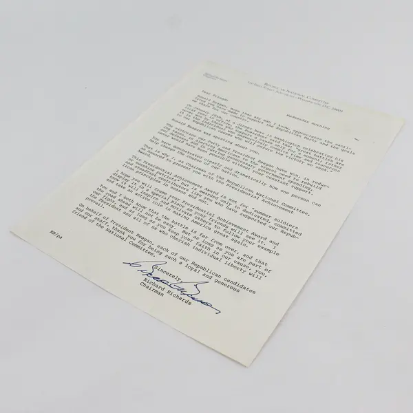 1982 Republican National Committee Donor Letter Richard Richards Signature 