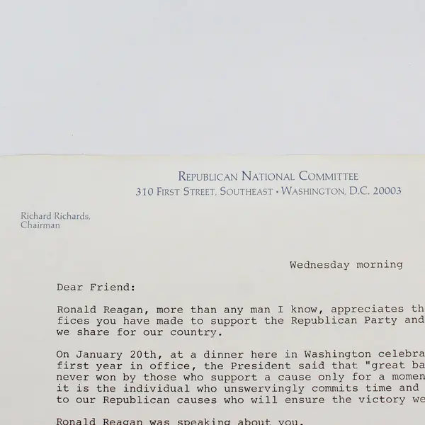 1982 Republican National Committee Donor Letter Richard Richards Signature 
